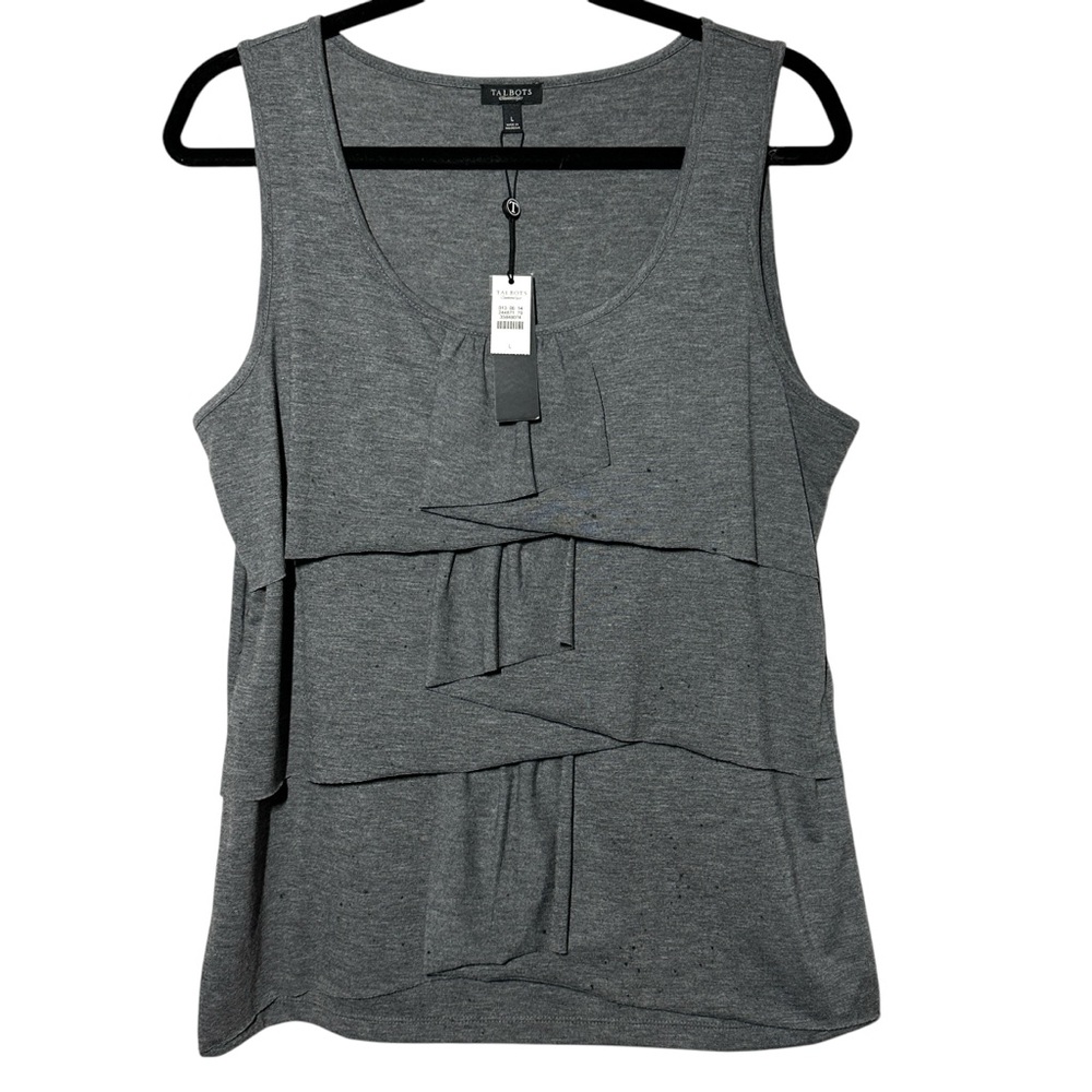 New TALBOTS Tiered Ruffle Sleeveless Tank Top Layering Grey Soft size L
